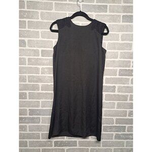 Armani Jean Embroidered Crochet Shoulder‎ Women Satin Black Dress Size 4